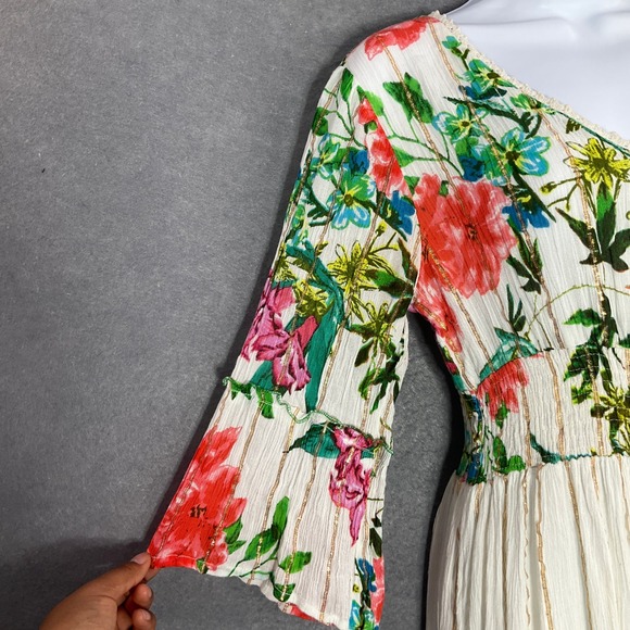 ME 2 Magic Maxi Dress Sz S Romantic Anthropologie White Gold‎ Floral Gypsy Boho - Picture 5 of 14